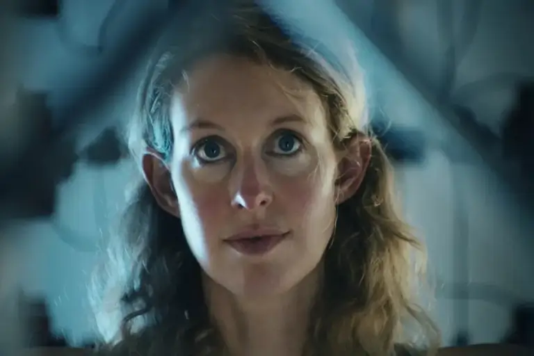 Elizabeth Holmes close-up from the poster of You Can See Everything (2026), the Elizabeth Holmes documentary — Natalia Bielczyk blog
